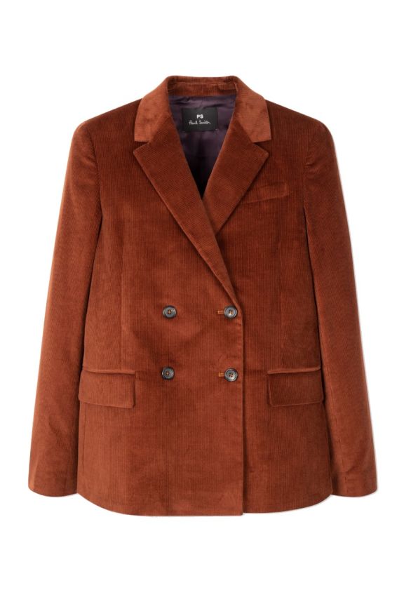 Double Breasted Cotton Corduroy Blazer Rust