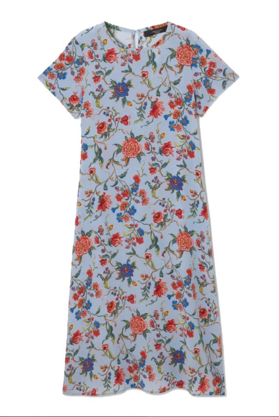 Revere Printed Silk T Shirt Dress Light Blue