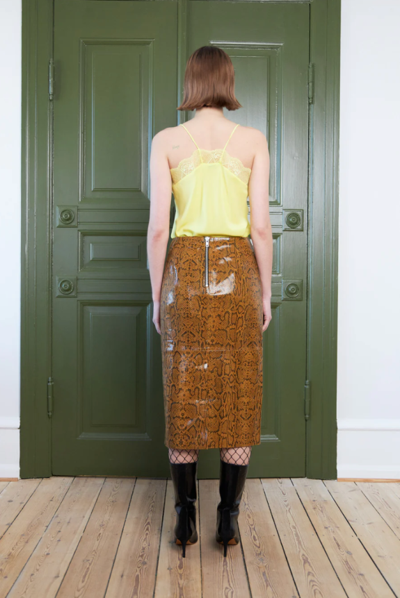 Sissa Leather Midi Skirt Burned Yellow