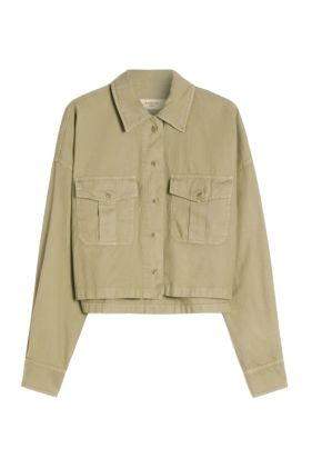 Accenni Boxy Cotton Panama Shirt - Olive Green