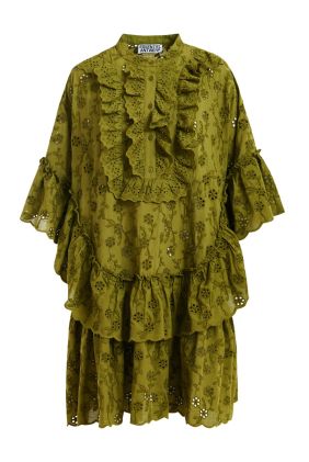 Jimminy Broderie Anglaise Cotton Mini Dress - Avocado