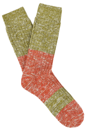 Melange Blend Block Socks - Green / Orange