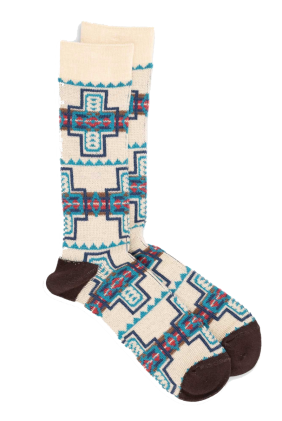 Native Pattern Crew Socks - Off White