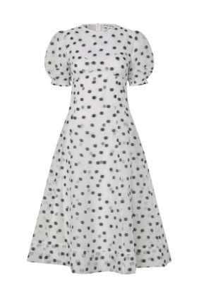 Bustier Stitch Midi Dress - Flower Polka Dot