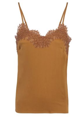 Jade Silk Strap Top With Lace - Almond