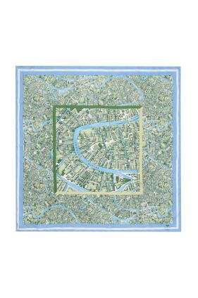 Onesto Map Print Silk Neckerchief - Light Grey