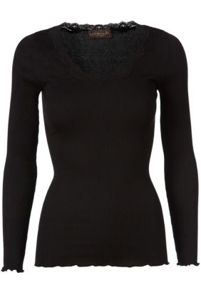 Babette Long Sleeve Silk Top - Black 