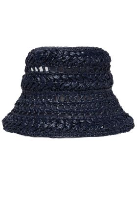 Adito Crochet Raffia Hat - Navy