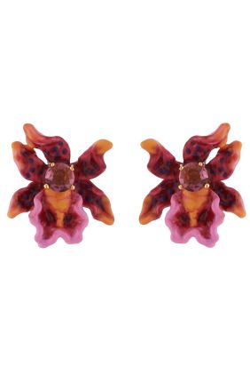 Pink Flower Earrings With Rhinestones
