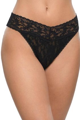 Signature Lace Original Rise Thong - Black