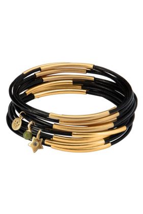 Urban Gypsy Bracelet - Black Leather & Matt Gold