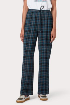 Check Wool Blend Trousers - Blue