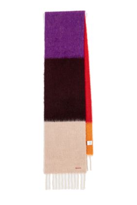 Colour Block Fuzzy Scarf - Red