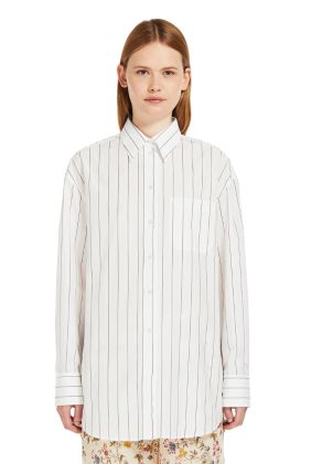 Corolla Striped Cotton Shirt With Silk Back - Navy Distanced Line