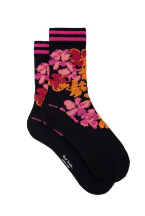 Delia Floral Socks - Black & Pink
