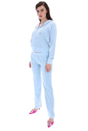 Del Ray Classic Velour Pocketed Bottoms - Cool Blue