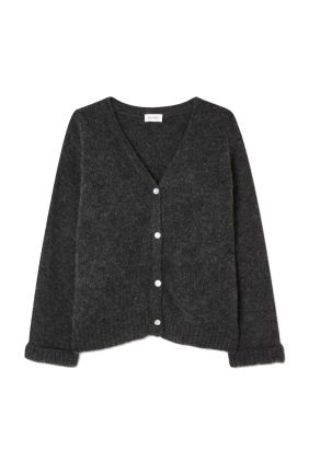 East Button Front Cardigan - Charcoal Melange