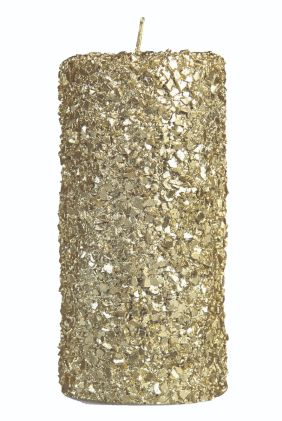 Large Glitter Pillar Candle - Gold