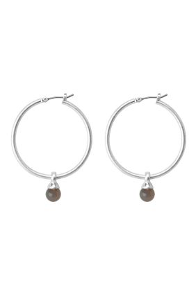 Essentials Grey Agate Earrings - Matt Silver 3.5cm