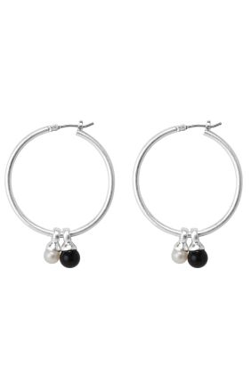 Essentials Be a Star Earrings - Pearl & Black Agate Silver 3.5cm