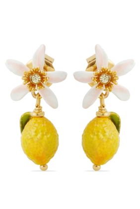 Lemon & White Flower Post Earrings