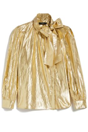 Olga Taffeta Pussy-Bow Shirt - Gold
