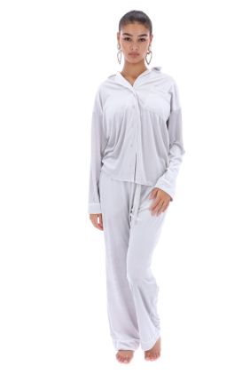 Paquita Velvet Pyjama Shirt - Quite Grey