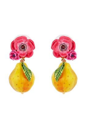 Pink Poppy Flower & Sweet Pear Post Earrings