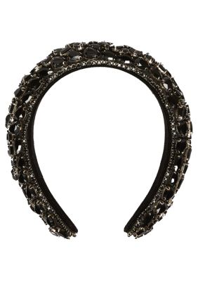 Pontile Bead & Rhinestone Headband - Black