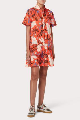 Cotton Sea Floral Print Dress - Red