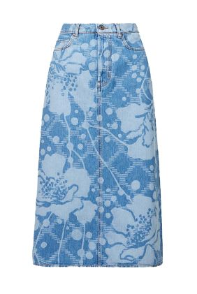 Fonte Floral Pattern Denim Midi Skirt - Blue