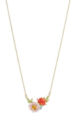 Red Dahlia & Pink Meadow Flower Pendant Necklace