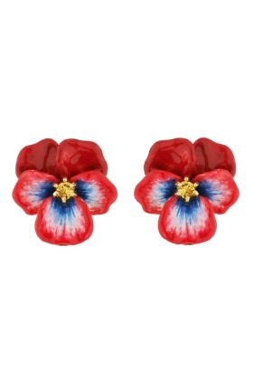 Red Pansy & Faceted Crystal Stud Earrings