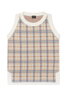 Oatmeal Check Scoop Neck Knitted Vest
