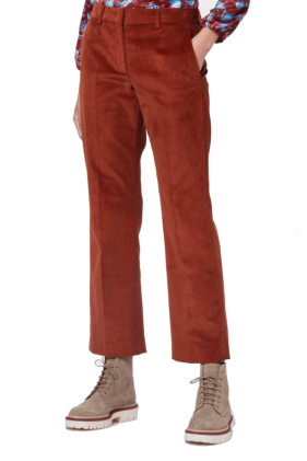Cotton-Stretch Cord Kick-Flare Trousers - Rust