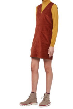 Cotton-Stretch Cord Pinafore Dress - Rust