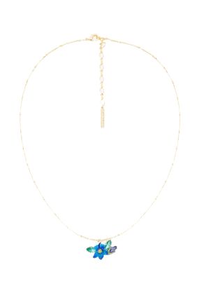 Siberian Iris & Faceted Glass Pendant Necklace