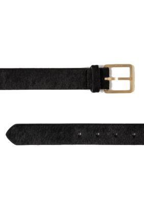 Pony-Skin Effect Leather Belt - Black