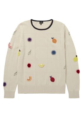 Fruit Knitted Crew Neck Sweater - Ivory
