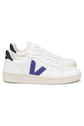 V-10 Leather Trainers - White Purple Black