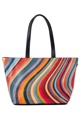 Swirl Print Leather Tote Bag - Multicolour