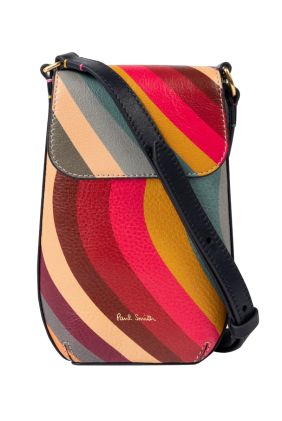 Swirl Print Leather Cross-Body Phone Pouch Bag - Multicolour