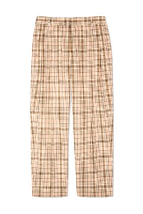 Tapered Check Seersucker Trousers - Camel