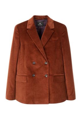 Double-Breasted Cotton Corduroy Blazer - Rust