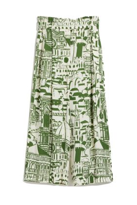 Phebe Flowing Trousers In Printed Georgette - Green