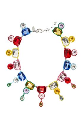 Yanina Metal & Glass Necklace - Red