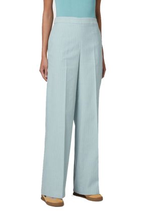 Wide-Leg Pinstripe Trousers - Light Blue