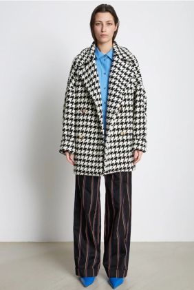 Double-Breasted Short Coat - Creme/Black