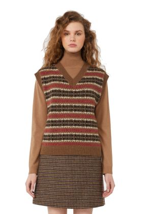 Fleres Knitted Gilet - Camel Jacquard