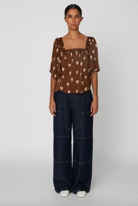 Heart Printed Silk Top - Hearts